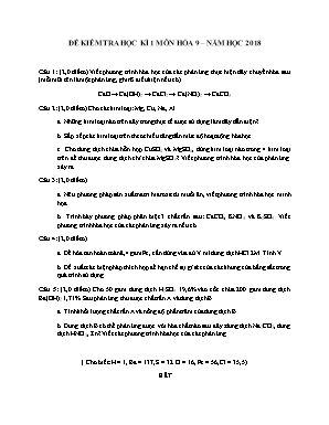 Đề kiểm tra học kì 1 môn Hóa học Lớp 9 năm 2018 - Sở giáo dục và đào tạo Đà Nẵng